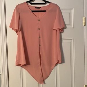 Button Up Knot Hem Blouse